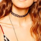 Colar Tatuagem No Pescoço Feminino Gargantilha Choker Preta Elástica Ajustável Nylon Trançada