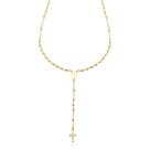 Colar Terço com Bolinhas Baguetes Cruz Jesus Folheado a Ouro 18k