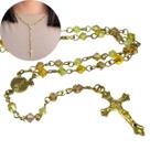 Colar terço de cristal Austríaco Amarelo Mesclado 4mm Folheado à ouro 18k com 10 milésimos de camada
