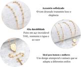 Colar Terço de Fé em Aço Inoxidável Dourado Medalha Milagrosa das Graças Proteção no Pescoço