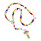 Colar Terço Infantil Colorido Azul Rosa Católico Maria 55 cm