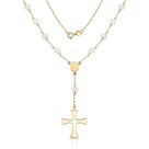 Colar Terço Ouro 18k 750 Com Cristais Facetados 4mm - 45cm