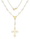 Colar Terço Ouro 18k 750 Com Cristais Facetados 4mm - 45cm