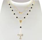 Colar Terço Ouro 18k 750 Com Pedras Ônix 4mm 45cm