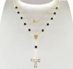 Colar Terço Ouro 18k 750 Com Pedras Ônix 4mm 45cm