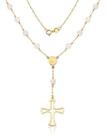 Colar Terço Ouro 18k 750 Com Quartzos Rosa De 4mm - 45cm