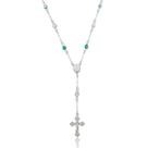 Colar Terço Prata 925 com Zircônias Color e Cruz 45cm Colar Terço Prata 925 com Zircônias Color e Cruz 45cm