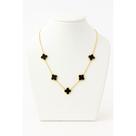 Colar Trevo 4 Folhas Dourado 5 Pingentes Preto Branco Gargantilha Aço Inox Unissex Corrente 50cm Regulável Amuleto Sorte
