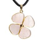 Colar Trevo da Sorte 4 Folhas Quartzo Rosa Pingente Dourado