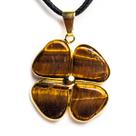 Colar Trevo da Sorte 4 Olho de Tigre Pedra Natural Dourado