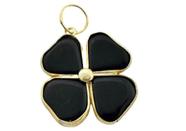 Colar Trevo da Sorte Onix Preto Pedra Natural Dourado