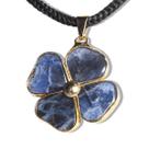 Colar Trevo Pedra Sodalita Azul Natural Montagem Dourado
