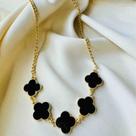 Colar Trevo Preto Inspiração Alhambra Banhada Ouro 18k