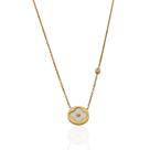 Colar Trevo Redondo Branco Aço Inoxidável Dourado