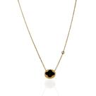 Colar Trevo Redondo Preto Aço Inoxidável Dourado