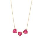 Colar Trio de Coração Pedra Fusion Pink Folheado A Ouro 18k