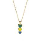 Colar triplo de coração esmaltado verde amarelo e azul brasil banhado a ouro 18k
