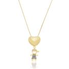 Colar Um Menino Zircônia Azul com Balão Gordinho Liso Banhado a Ouro 18K