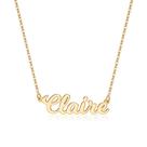 Colar Ursteel Claire, Colar Personalizado com Placa de Nome Claire Banhado a Ouro 14K para Mulheres