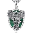 Colar Vito, São Miguel, Escudo Arcanjo, Malaquita, Prata 925