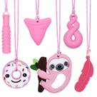 Colares Chew Silicone Maberry para crianças sensoriais, pacote com 6 unidades, rosa