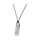 Colares Femininos De Couro Preto Com Pingente Retangular De Pedra Natural Obsidiana Dalmatina, Joias