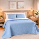 Colcha Bordada Aurielle 200fio Algodão Luxo Casal King Size Cor:AZUL