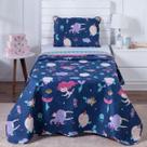 Colcha Bouti Solteiro Dupla Face Estampada Infantil com Porta Travesseiro 2 Peças Incanto