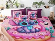 Colcha Casal 4 Peças Stitch Flamingo Presente de Natal Festas