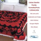 Colcha Chenille Canelada Florida 2,20 x 2,40 VMPreto Franjas Branca Não Alérgico Não Solta Pelo Toque Super Macio