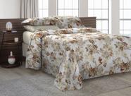 Colcha Cobre Leito KING SIZE 3pç Tecido Pique Estampado Floral Cáqui