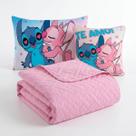 Colcha Cobre Leito Roupa Cama Solteiro 5 Pçs Matelado Sleep Quarto Menina Stich Rosa