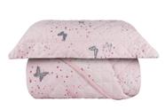Colcha Cobre Leito Solteiro Dupla Face C/ Porta Travesseiro Matelado Borboletas Rosa Elis 50% Algodão e 50% Poliéster Sultan