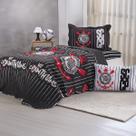 Colcha de Cama Solteiro Masculino Cinza Corinthians Cobre Leito Infantil Adulto 2 peças Menino Menina Luxo Dupla Face Feminino