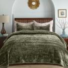 Colcha de edredão EVERGRACE Luxury Ruched Velvet Queen Olive