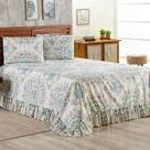 Colcha Queen 400 Fios Estampada Com Babado 03 Peças Toque Macio Laila Mandala Azul