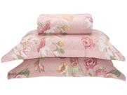 Colcha Queen Bett Design Microfibra - Romantic Flowers Rosa 3 Peças