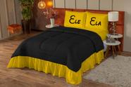 Colcha Queen Com Babado 3 Peças Ele E Ela Amarelo E Preto