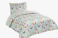 Colcha Solteiro Kids Dupla Face 2,4 x1,6m Com Porta Travesseiro Menina e Menina