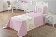 Colcha Solteiro Queen Cobre Leito Kit 2 Peças Bordado Matelado Coroa