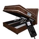 Colchão Queen 1,58x1,98 Controle Massageador Box Baú Bipartido Cabeceira Cor Marrom ALLMAG
