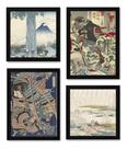Coleção 4 Quadros Arte Classica Japonesa Paisagens Samurais
