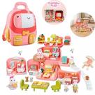 Coleção Casinha Feliz Mochila Unicórnio Casinha Coelhinha Rosa Cozinha Banheiro Quarto Bonecas e Acessórios Zoop Toys