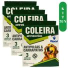 Coleira antipulgas e carrapato kit com 3 unidades para cães antiparasitario world