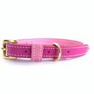 Coleira de Couro para Cachorro e Gato - Fuschia com Rosê