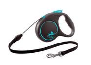 Coleira guia flexivel black design corda m 5m azul cachorro