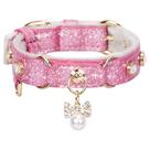 Coleira para animais de estimação PetsHome Bling Rhinestones em couro PU rosa XS