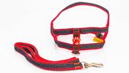 Coleira Peitoral Guia Para Cães - Nylon Jeans / Vermelho Nº3