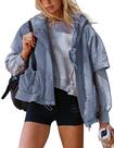 Colete acolchoado feminino Zhiyouni, casual, com capuz, azul, cinza, tamanho GG Colete acolchoado feminino Zhiyouni, casual, com capuz, azul, cinza, tamanho GG