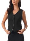 Colete Allegra K, decote em V, sem mangas, botão, feminino, preto